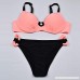 Xturfuo Two-Piece Swimsuit Women's Backless Low Waist Color Matching Shirt + Thong Bikini Pink B07M64DW1Y
